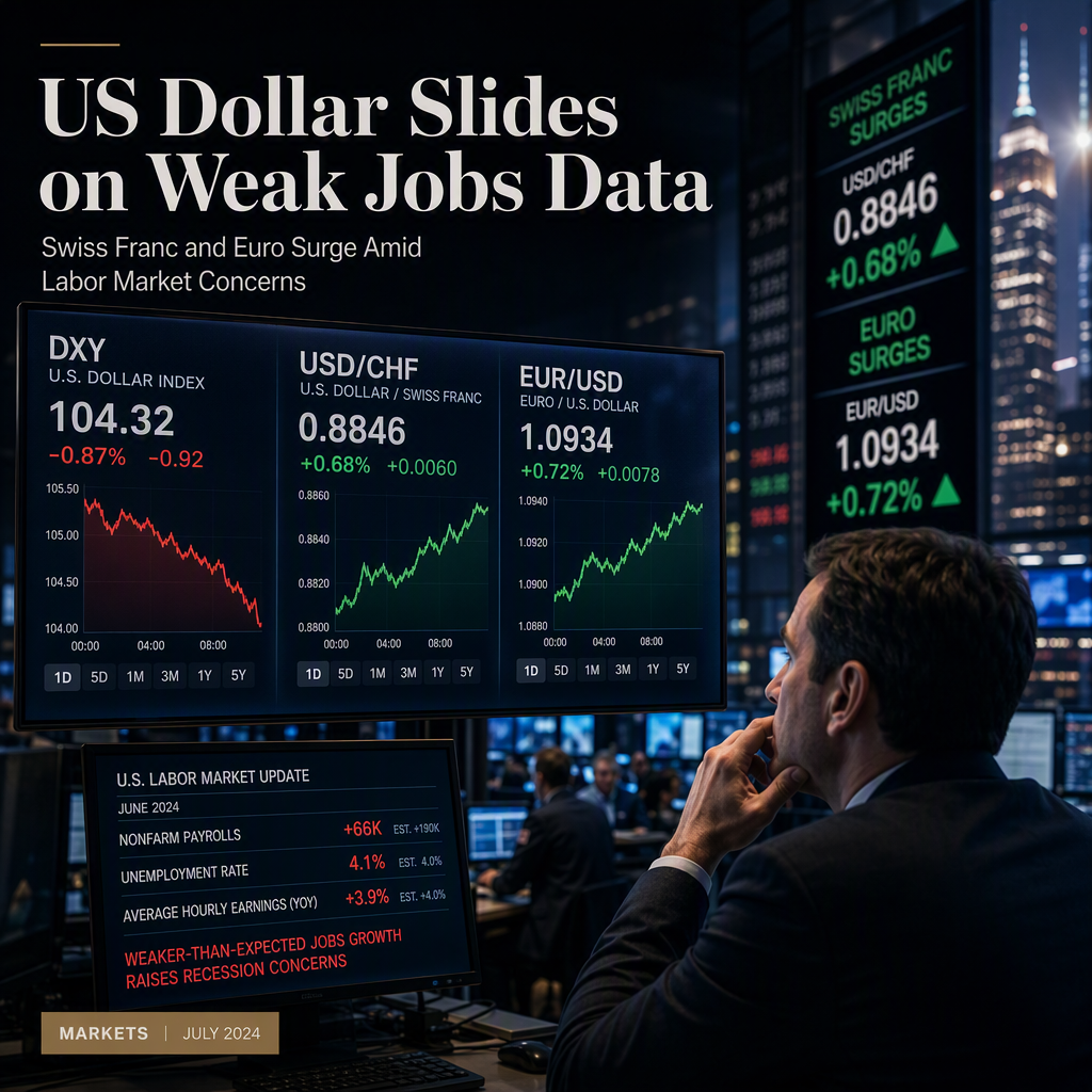 US Dollar Weakens as Disappointing Jobs Data Boosts Swiss Franc and Euro