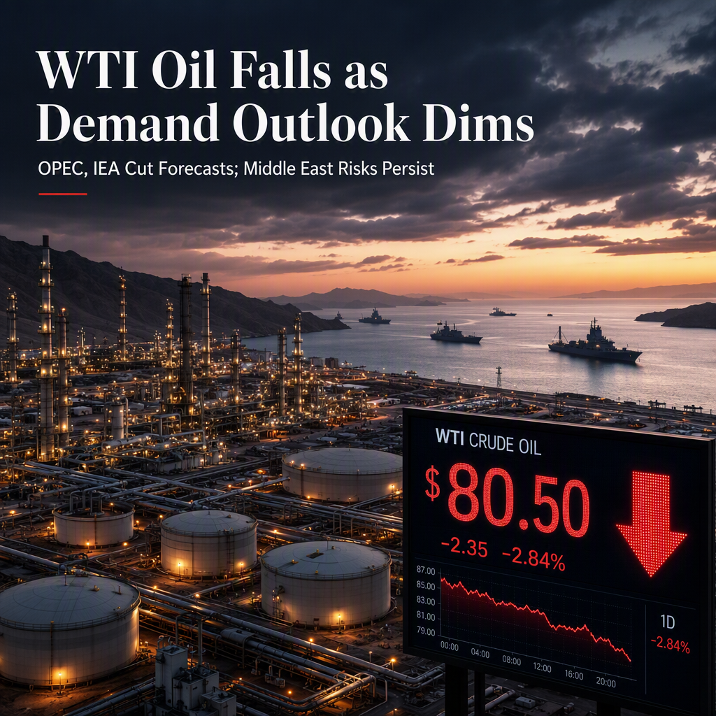 WTI Oil Slides as OPEC and IEA Cut Demand Forecasts Amid Middle East Tensions