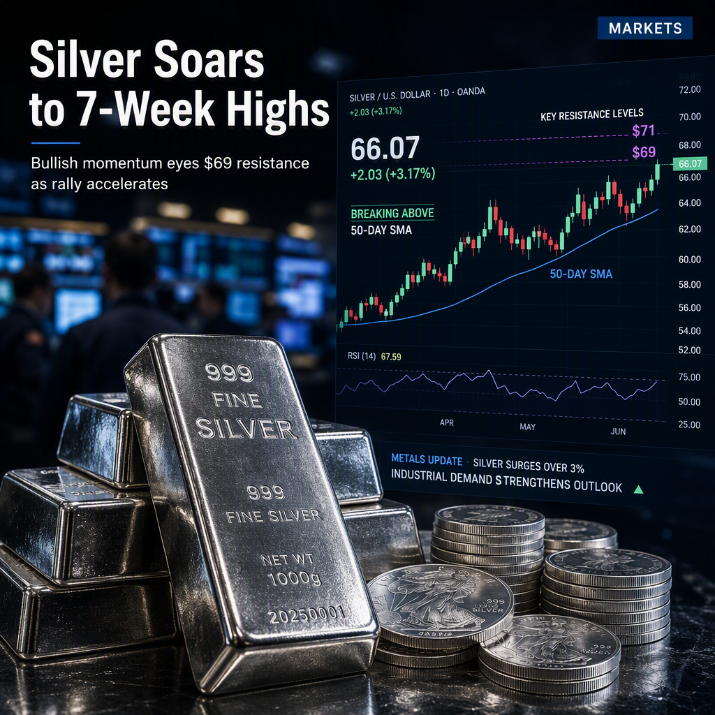 Silver Surges Over 3% to Seven-Week Highs, Eyes Key Resistance at $69