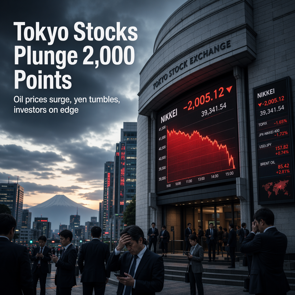 Tokyo Stocks Plunge Over 2,000 Points Amid Rising Oil Prices and Yen Weakness