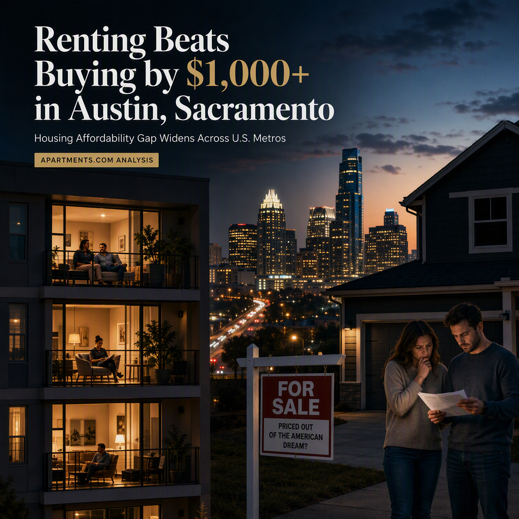 Renting Outpaces Buying by Over $1,000 in Austin and Sacramento Amid Housing Affordability Gap