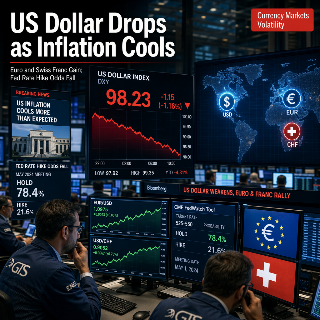 US Dollar Weakens as Softer Inflation Data Trims Fed Rate Hike Bets; Swiss Franc and Euro Strengthen