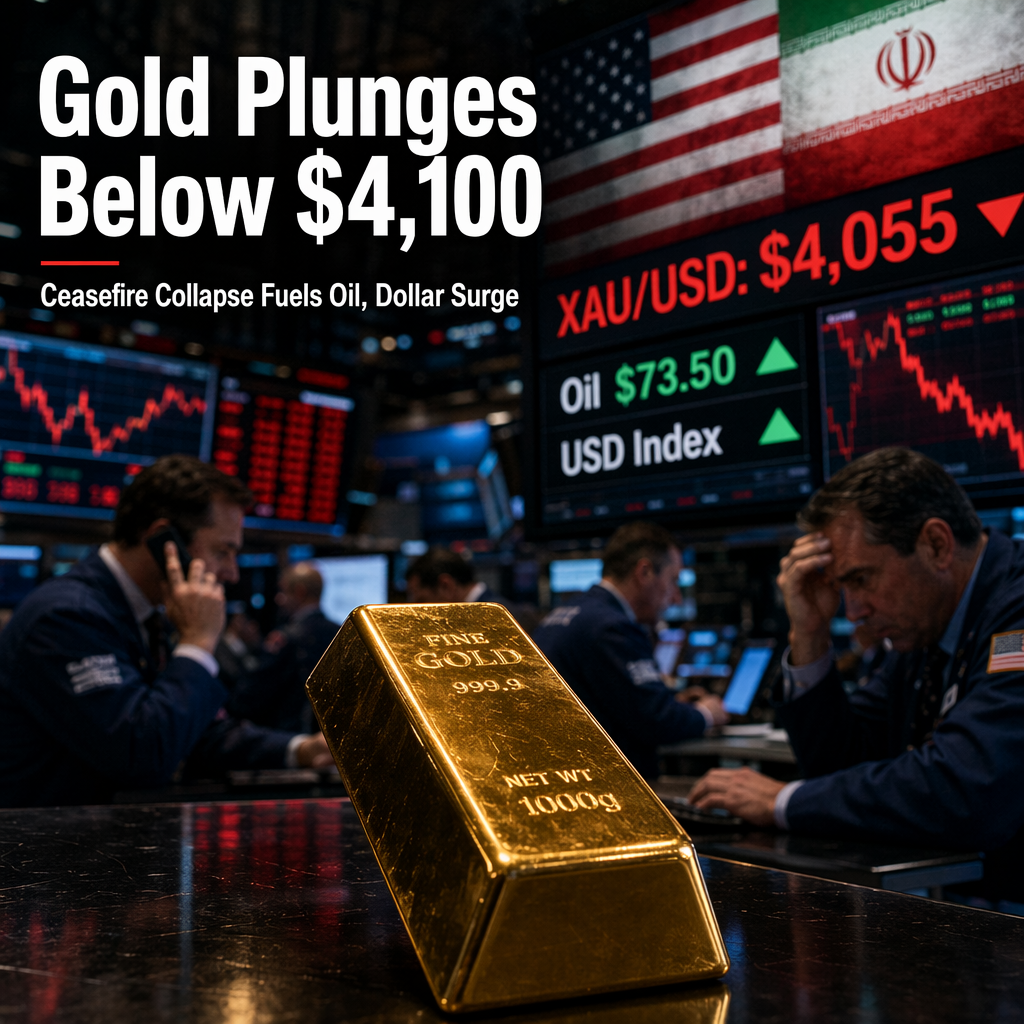 Gold Falls Below $4,100 as US-Iran Ceasefire Collapses, Oil and Dollar Surge