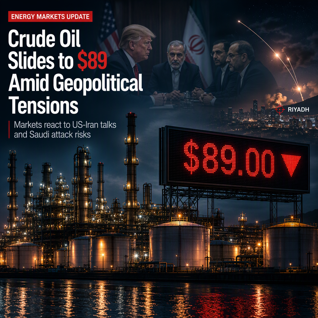 WTI Crude Oil Drops to Near $89 as Markets React to Trump-Iran Talks and Saudi Attack Risks