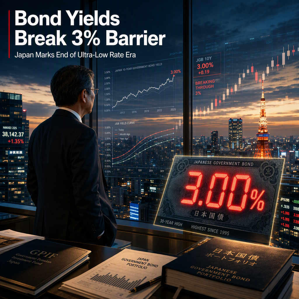 Japanese Government Bond Yields Surpass 3% for First Time in 30 Years, Signaling End of Ultra-Low Rates