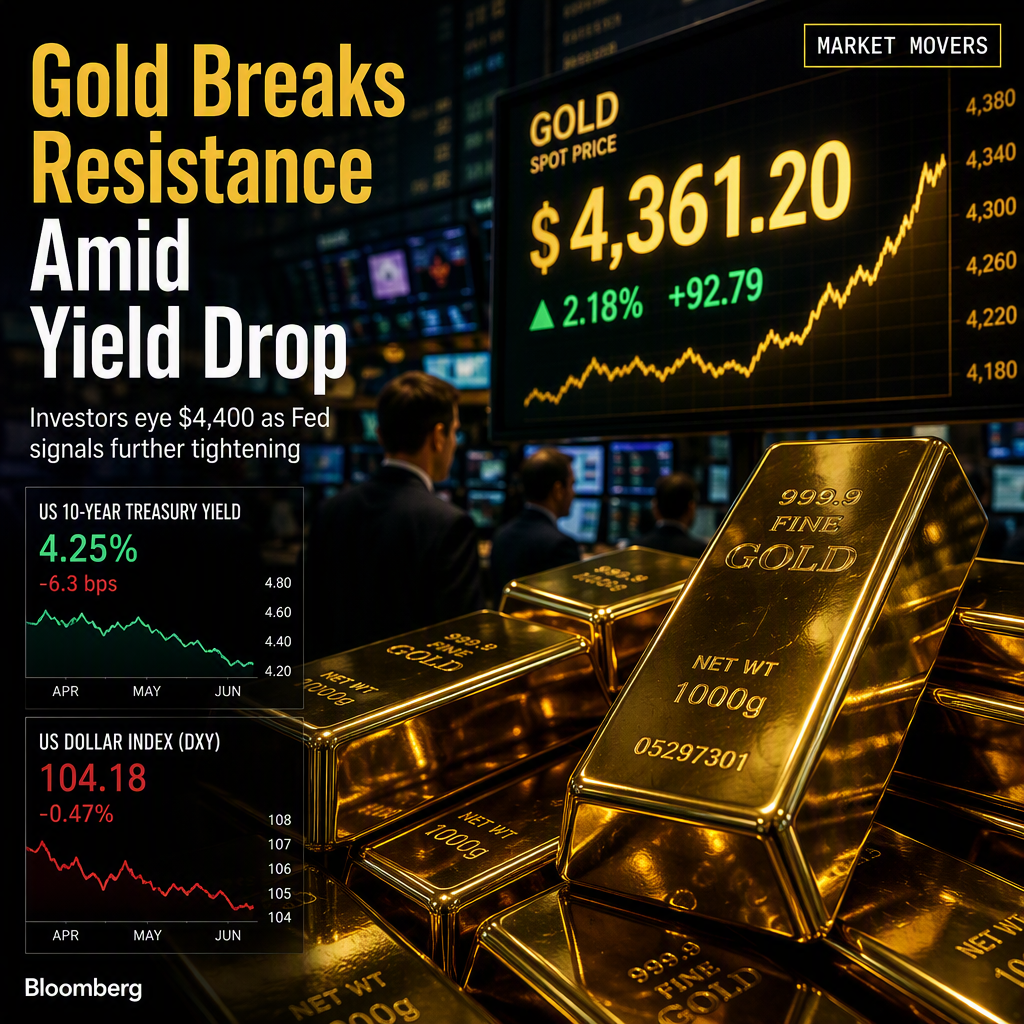Gold Surges Over 2% as Falling Yields Offset Fed Rate Hike, Eyes $4,400 Resistance