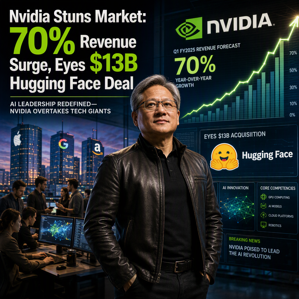 Nvidia Surges with 70% Revenue Growth Forecast and Eyes $13 Billion Hugging Face Acquisition