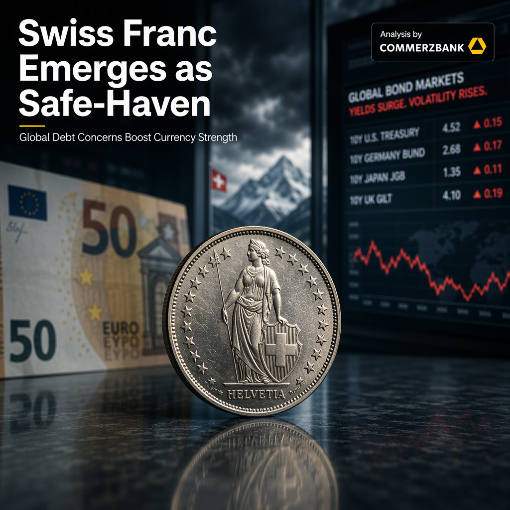 Swiss Franc Gains Safe-Haven Strength Amid Global Debt Concerns, Says Commerzbank