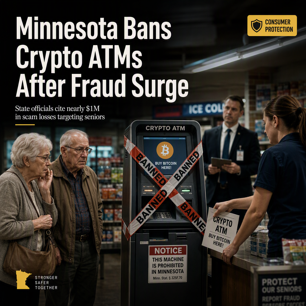 Minnesota Implements Statewide Ban on Crypto ATMs Following Nearly $1 Million in Scam Losses
