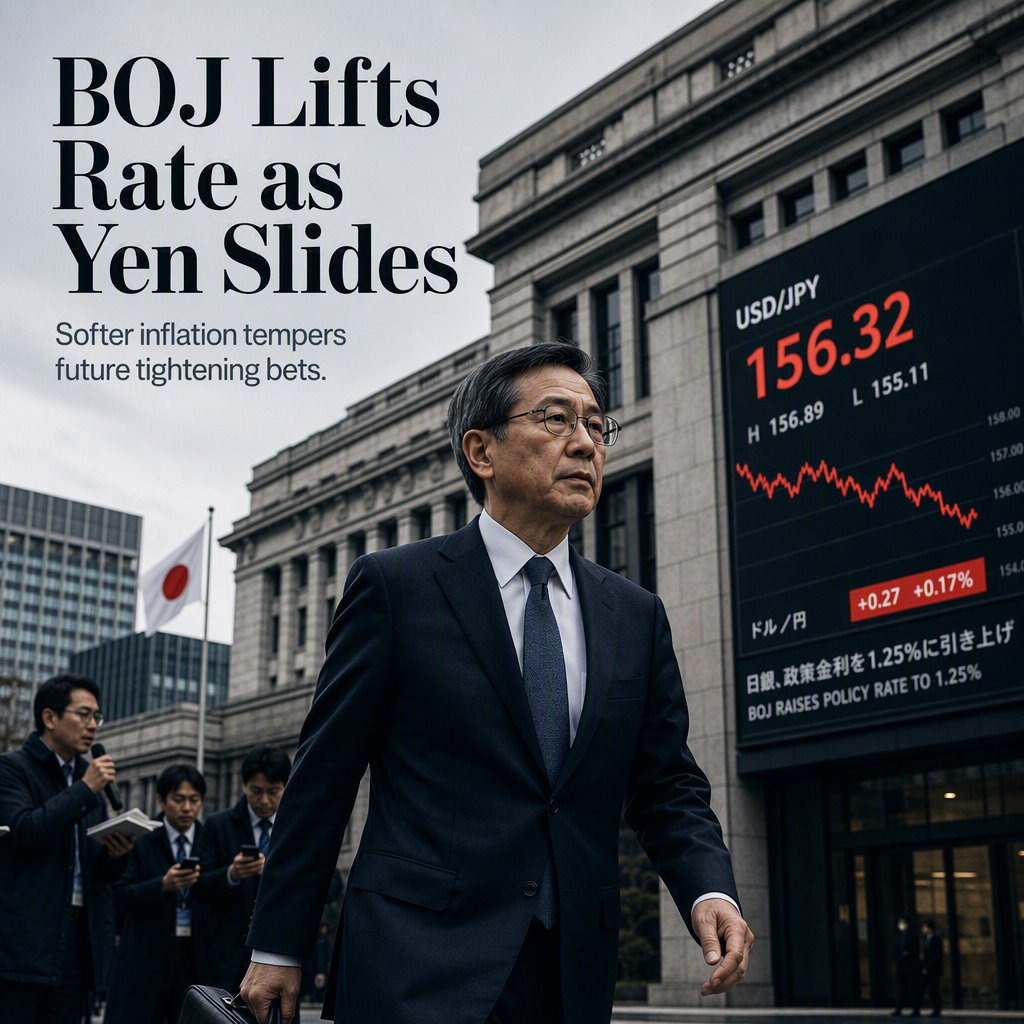 Bank of Japan Raises Benchmark Rate to 1.25% as Yen Weakens Amid Softer Inflation