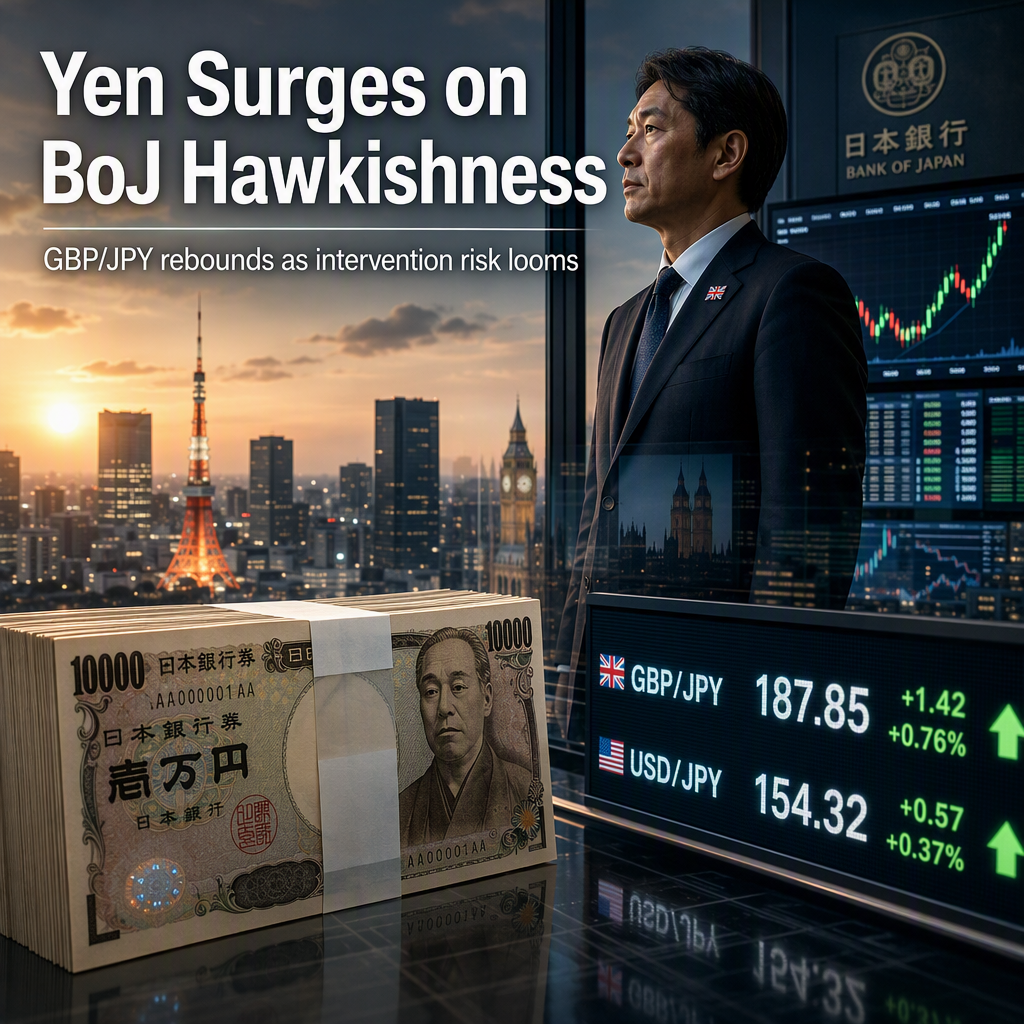 Japanese Yen Strengthens on Hawkish BoJ Signals and Intervention Risk, While GBP/JPY Rebounds from Lows