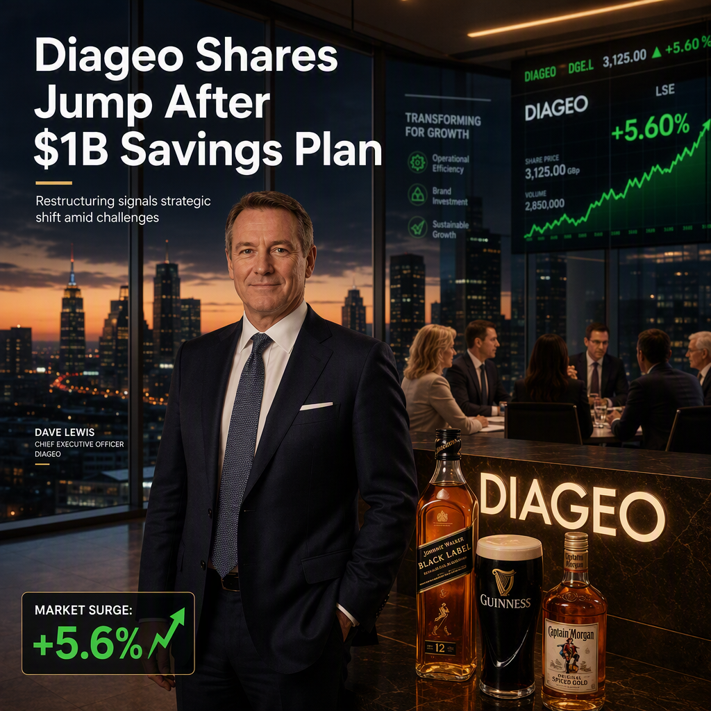 Diageo Shares Surge 5.6% After Announcing $1 Billion Cost-Cutting Plan Amid Restructuring