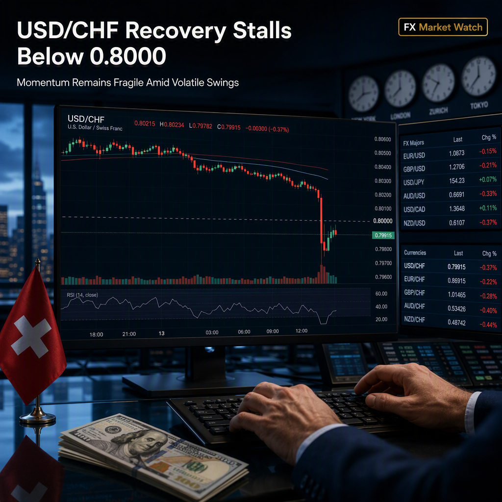 USD/CHF Attempts Recovery After Sharp Drop Below 0.8000, Momentum Remains Fragile