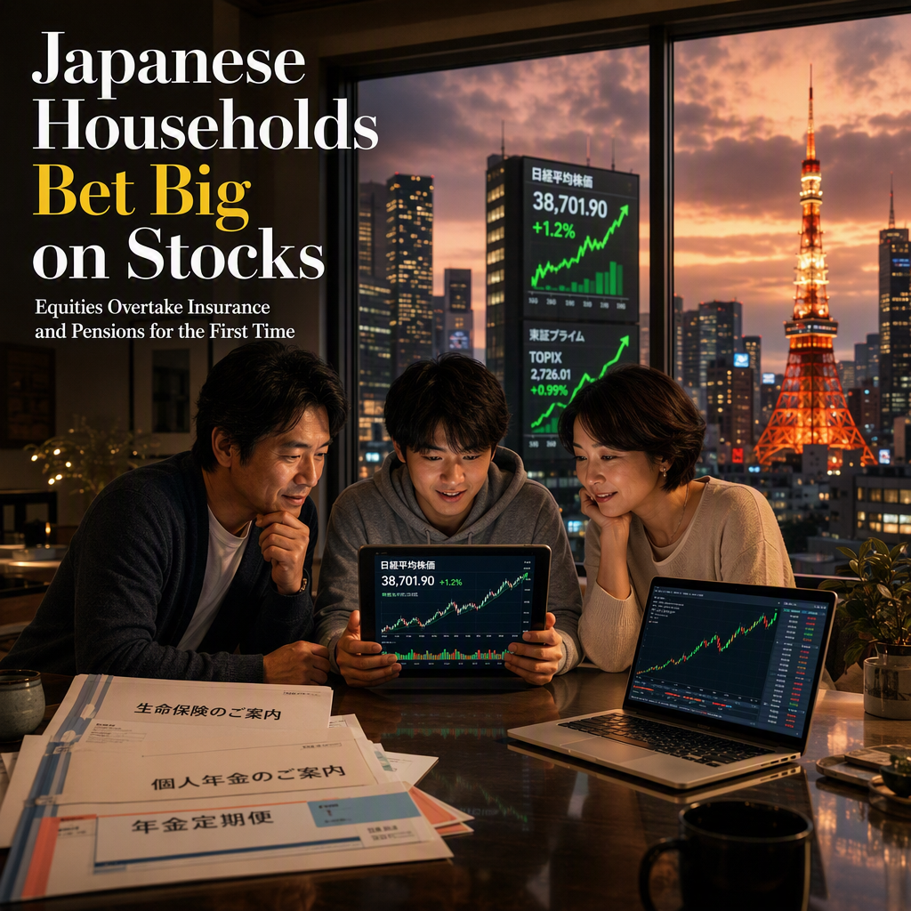 Japanese Households' Equity Holdings Surpass Insurance and Pensions for First Time Amid Stock Market Rally