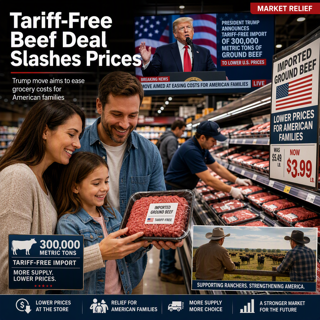 Trump Announces Tariff-Free Import of 300,000 Metric Tons of Ground Beef to Lower U.S. Prices