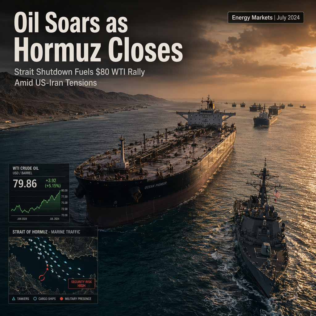 WTI Oil Surges to Monthly Highs Near $80 Amid Escalating US-Iran Tensions and Strait of Hormuz Closure