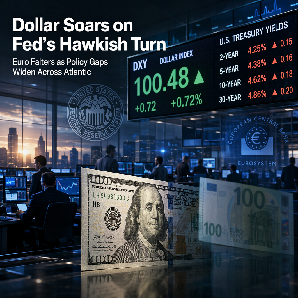 US Dollar Surges on Fed's Hawkish Shift, Pressuring Euro Amid Diverging Central Bank Policies