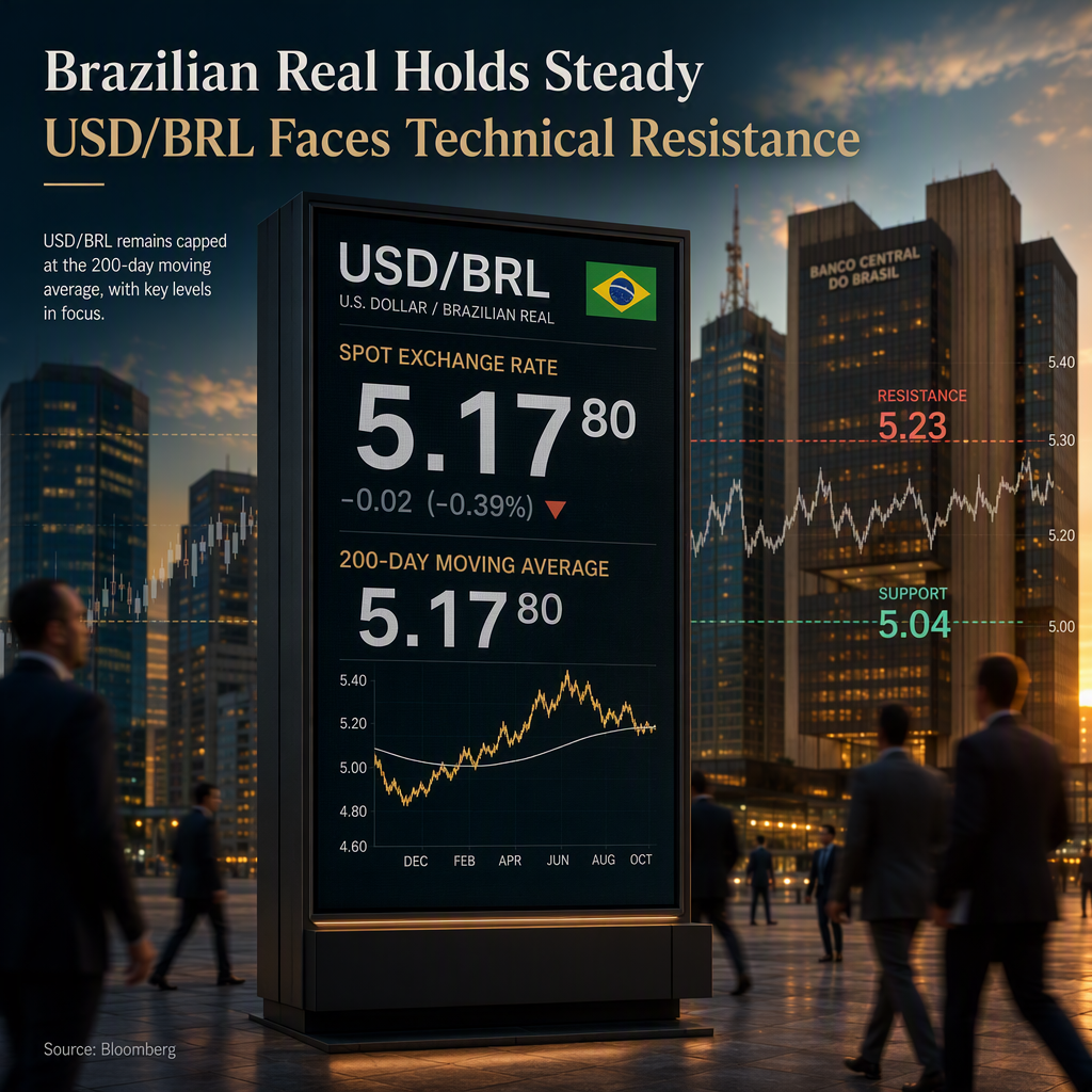 Brazilian Real Holds Steady as USD/BRL Faces Resistance at 200-Day Moving Average