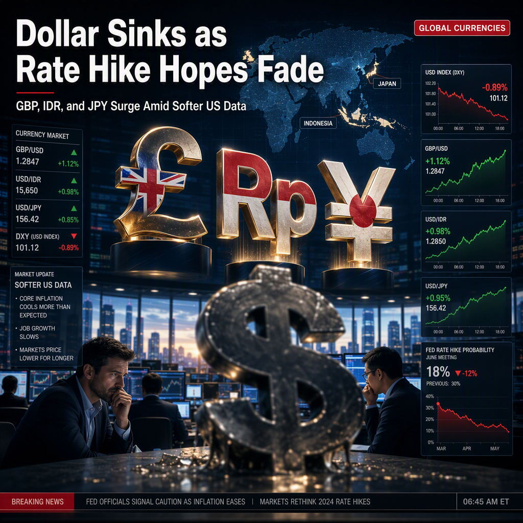 US Dollar Weakens as Fed Rate Hike Bets Fade, Boosting GBP, IDR, and JPY