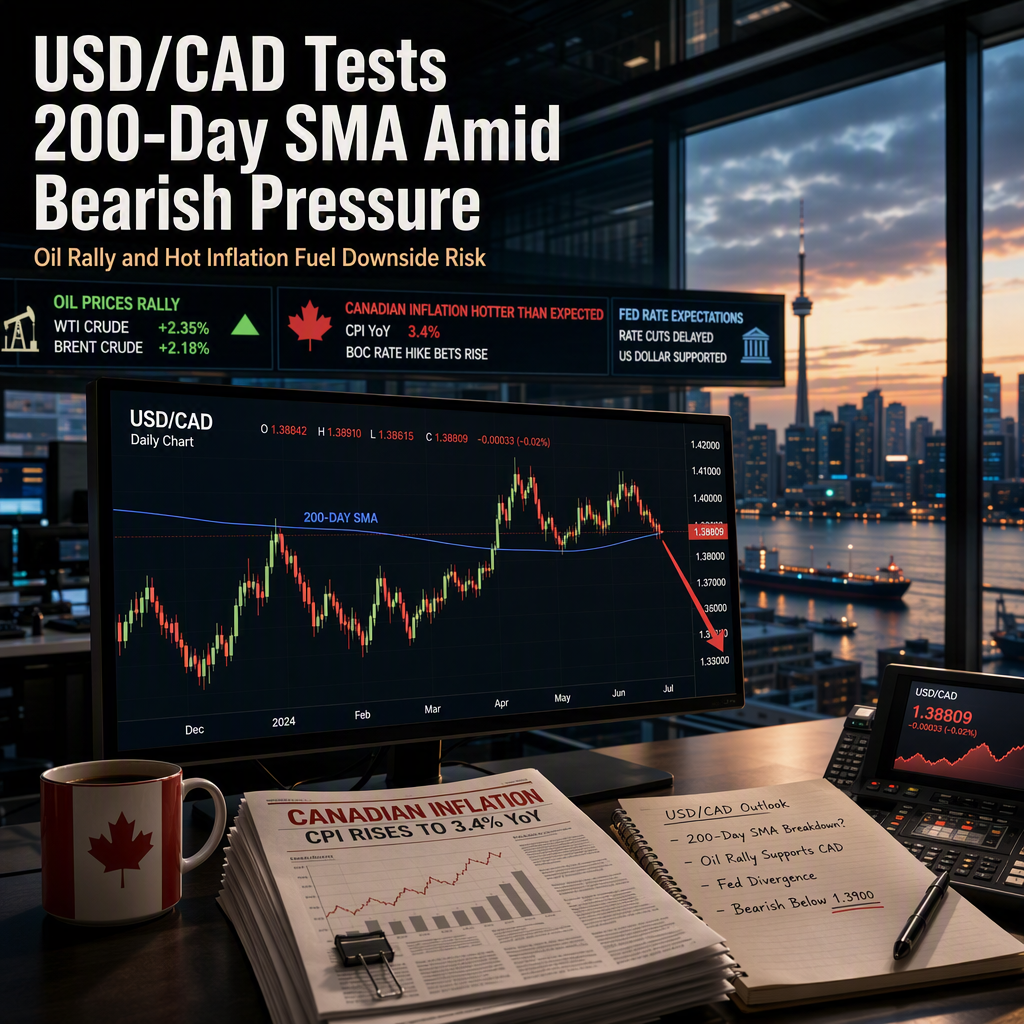 USD/CAD Holds Below 1.3900 as Bears Eye 200-Day SMA Breakdown Amid Oil Rally and Hot Canadian Inflation