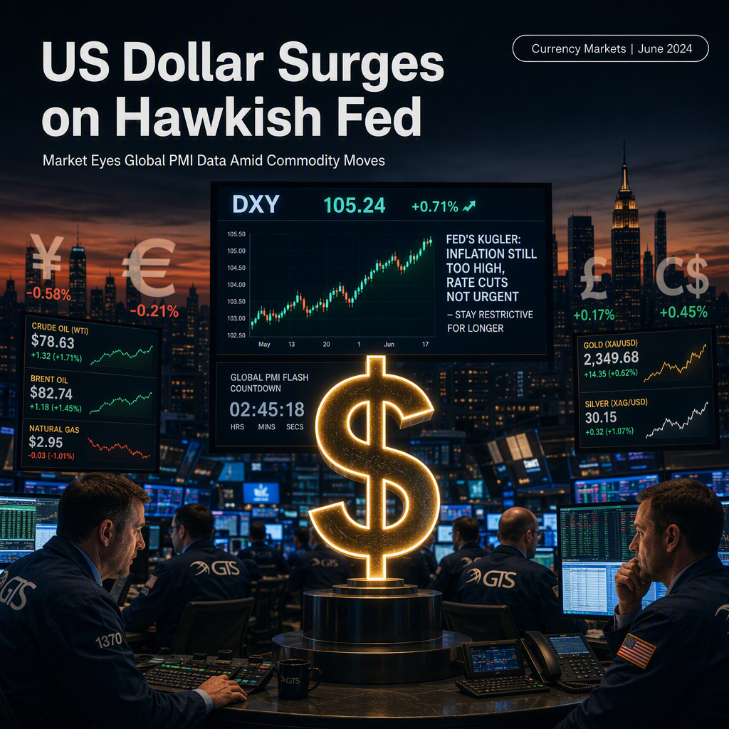 US Dollar Strengthens on Hawkish Fed Comments Ahead of Global PMI Data