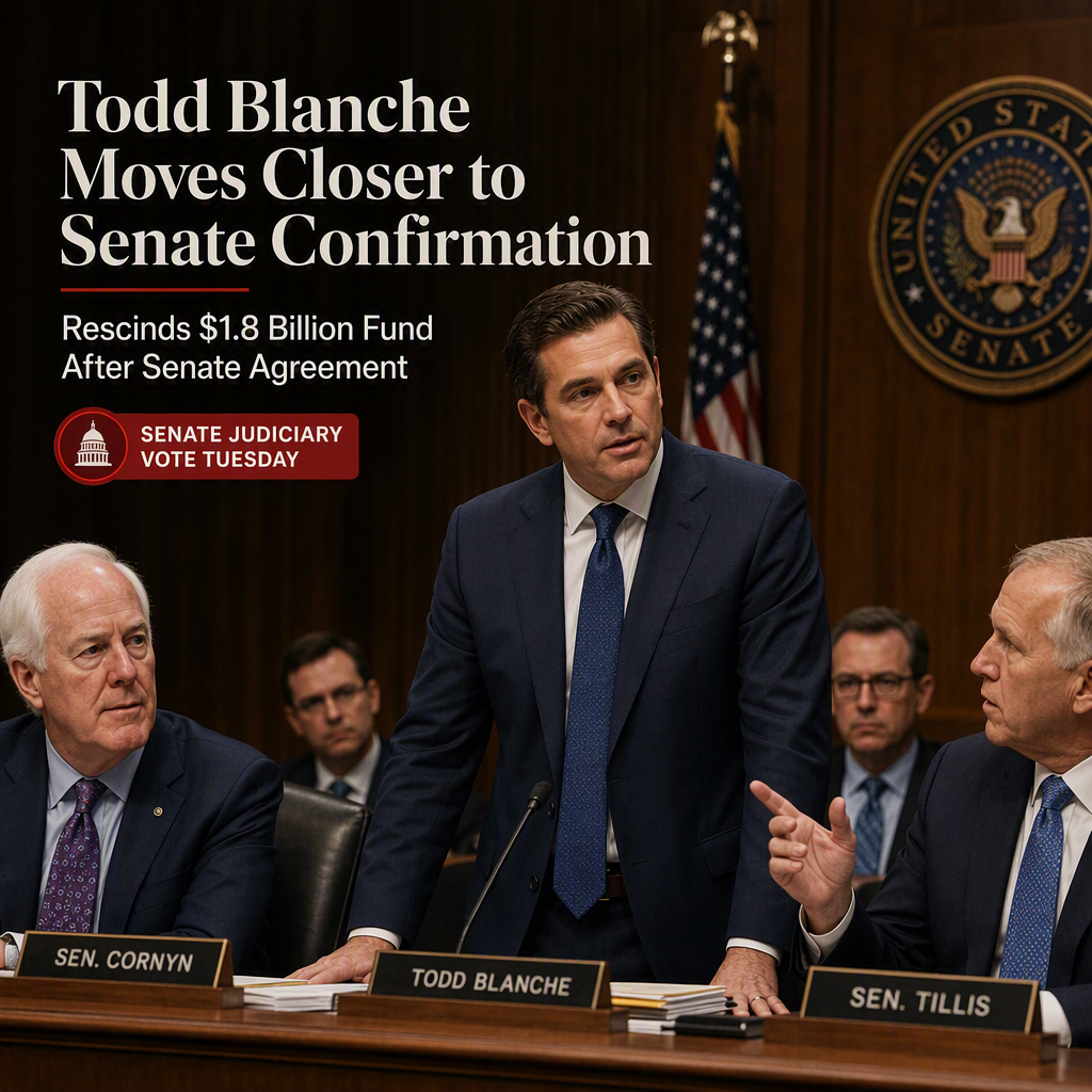 Todd Blanche Advances Toward Senate Confirmation After Rescinding $1.8 Billion Fund