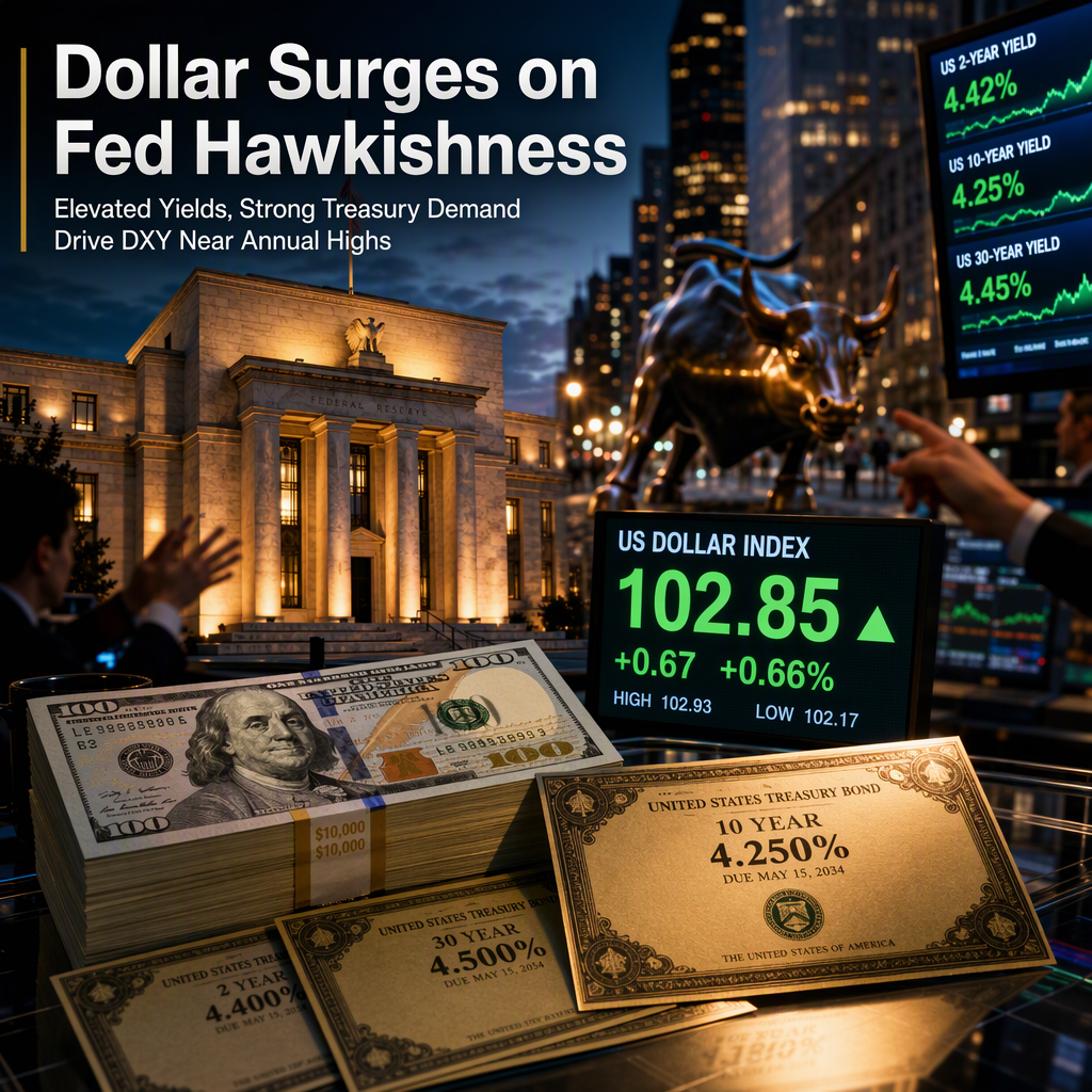 Hawkish Fed Outlook and Strong Treasury Demand Propel US Dollar Index Towards 102.85
