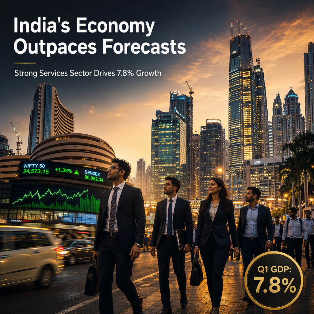 India's Economy Surges 7.8% in Fiscal Q1, Outpacing Estimates on Strong Services Growth