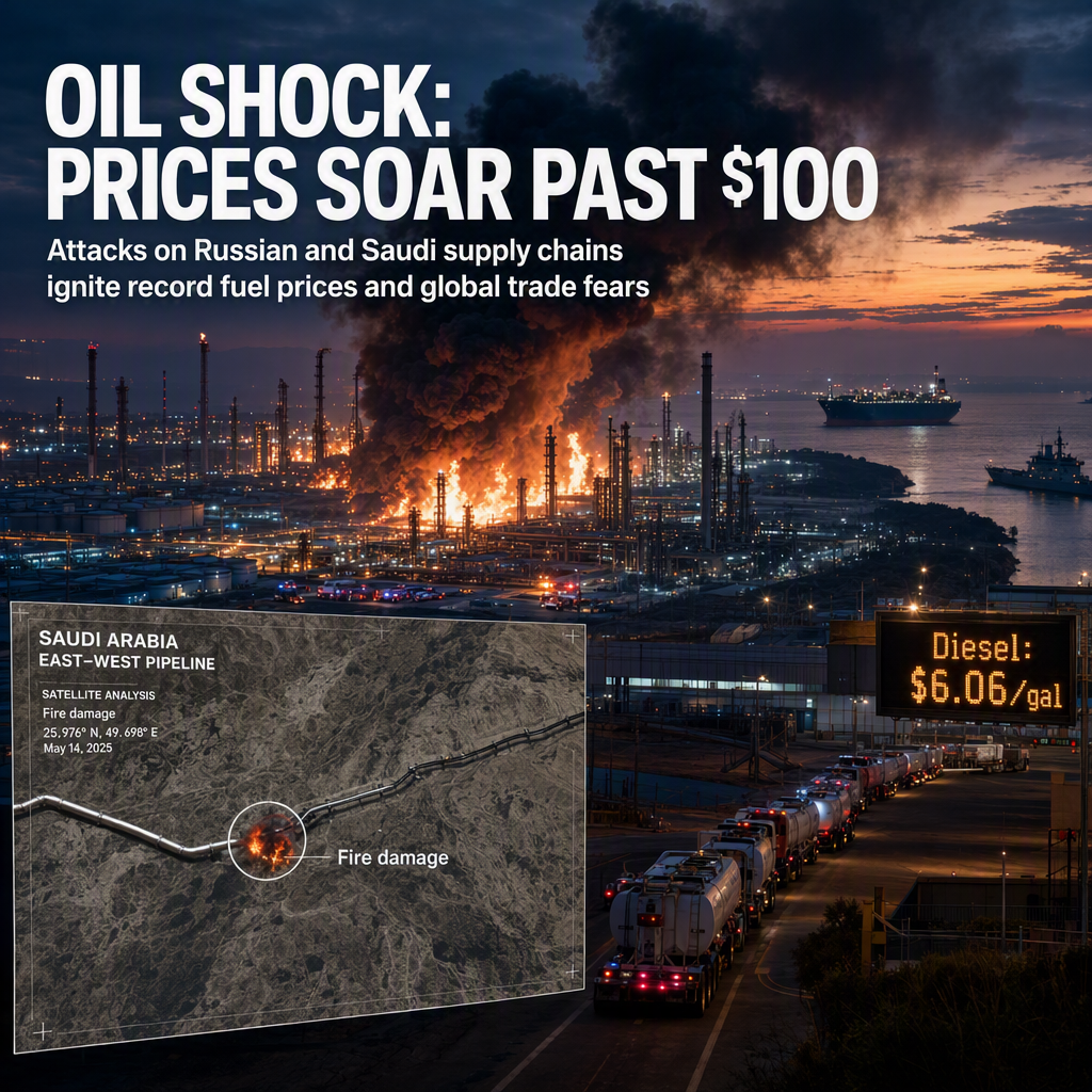 Oil Prices Surge Above $100 as Attacks Disrupt Russian and Saudi Supply Chains