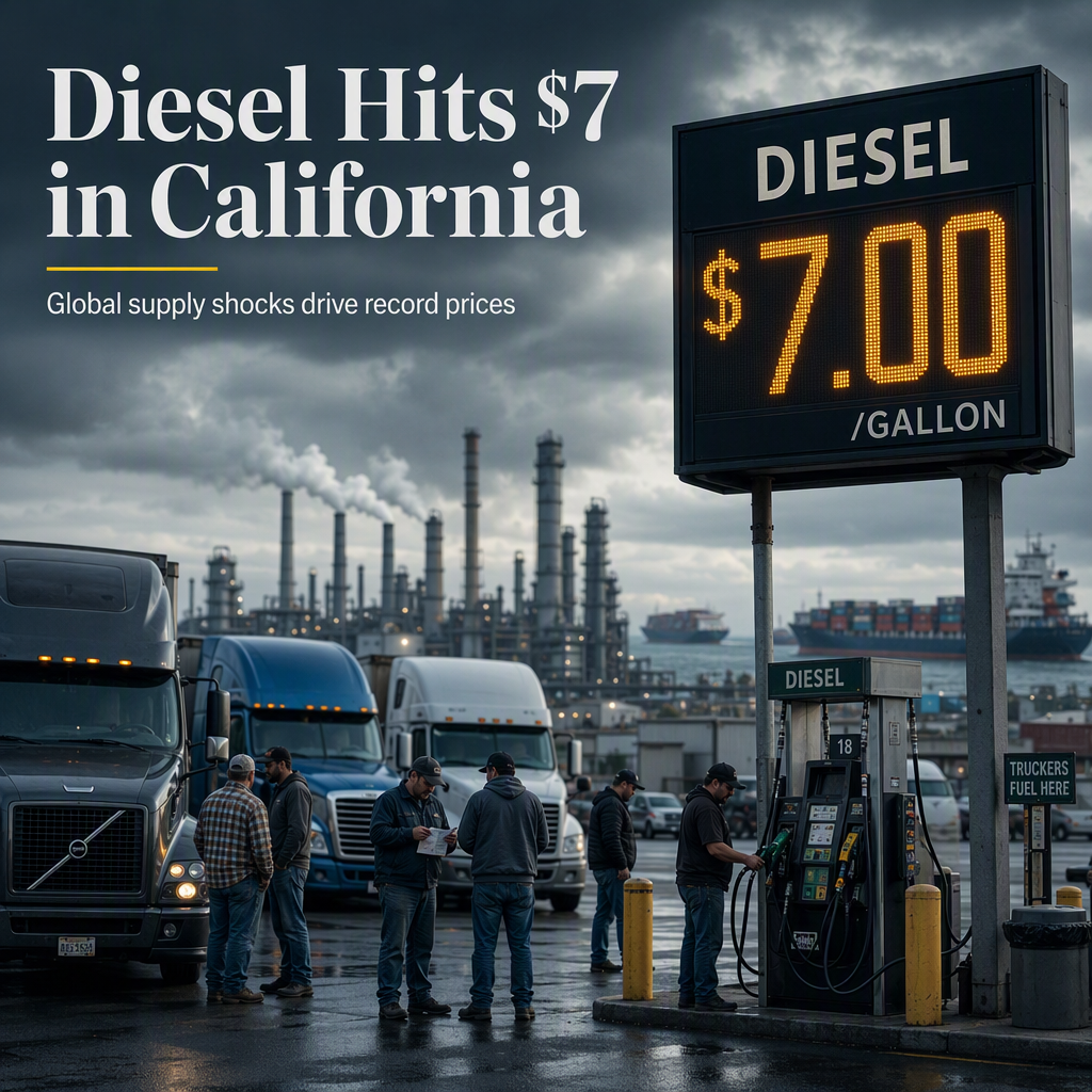 California Diesel Prices Surge to $7 Amid Global Supply Disruptions from Ukraine and Middle East Conflicts