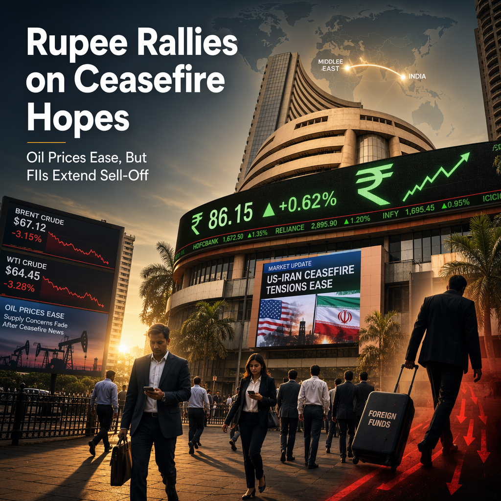 Indian Rupee Strengthens on Middle East Ceasefire Hopes; FIIs Continue Equity Sell-Off