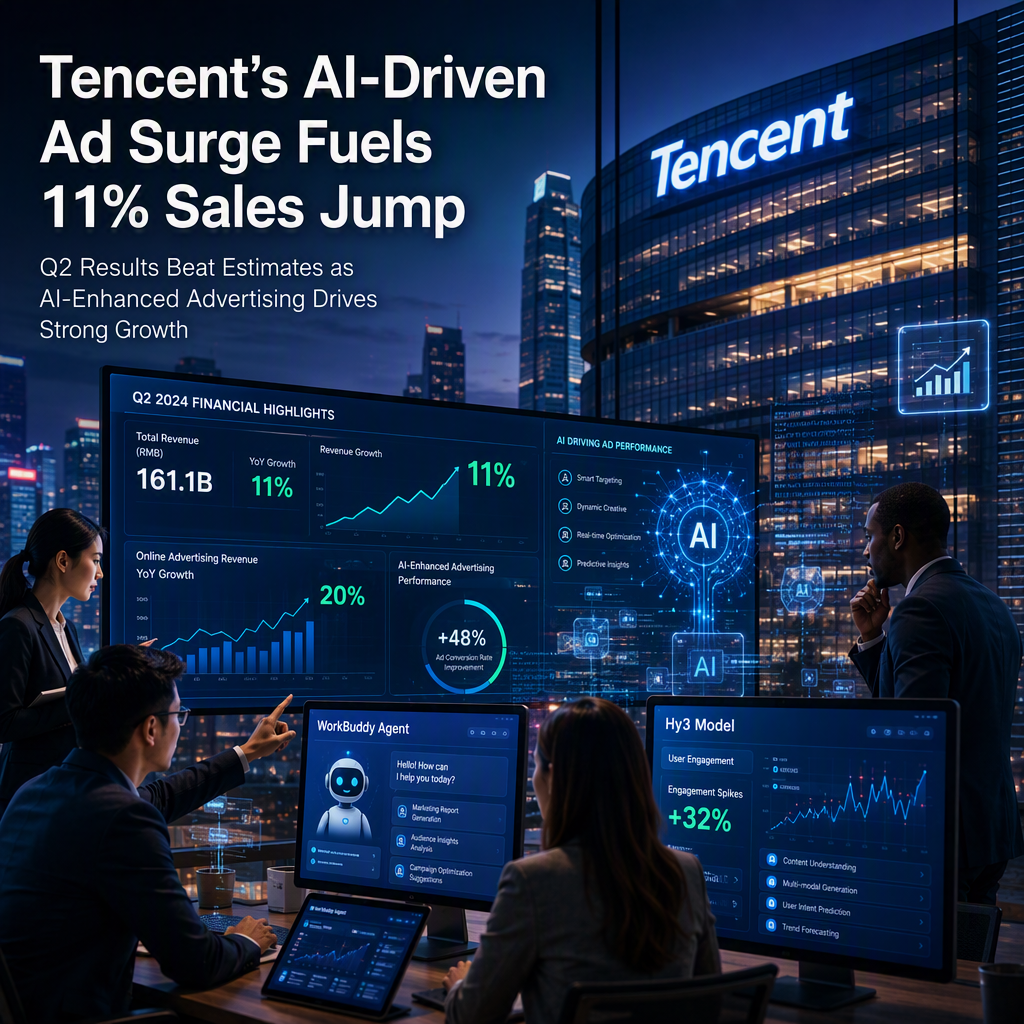 Tencent Surpasses Q2 Estimates with 11% Sales Growth Driven by AI-Enhanced Advertising