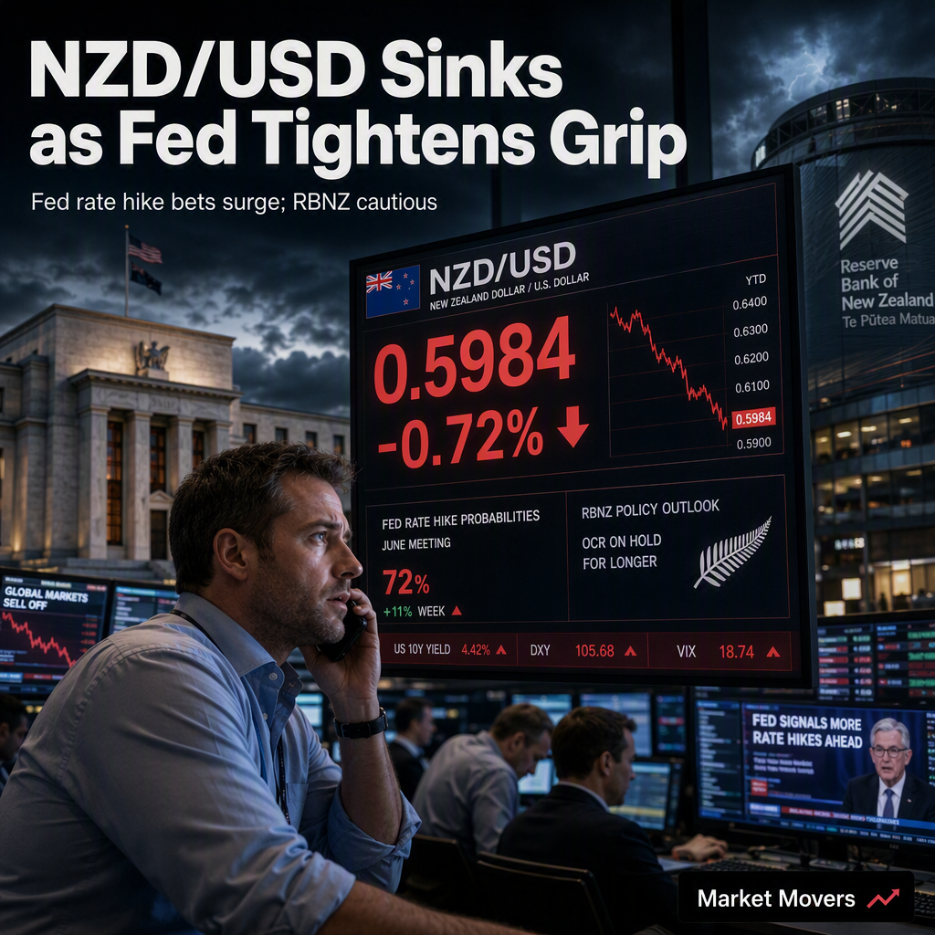 NZD/USD Falls Sharply as Fed Rate Hike Bets Strengthen, RBNZ Remains Cautious