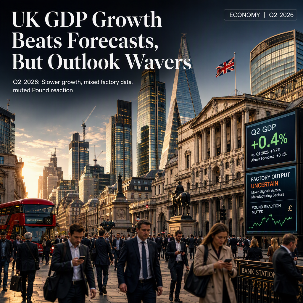 UK Q2 GDP Growth Slows to 0.4%, Outpacing Expectations but Factory Output Mixed