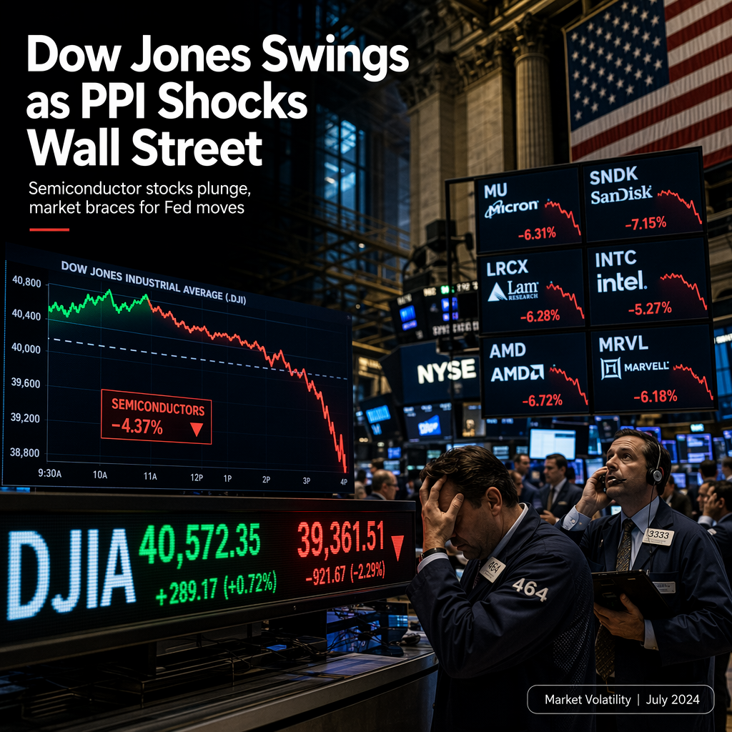 Dow Jones Reverses Gains After Surprise Drop in US Producer Prices; Semiconductors Lead Market Decline