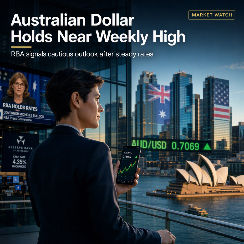 Australian Dollar Holds Near Weekly High as RBA Maintains Rates, Signals Cautious Outlook