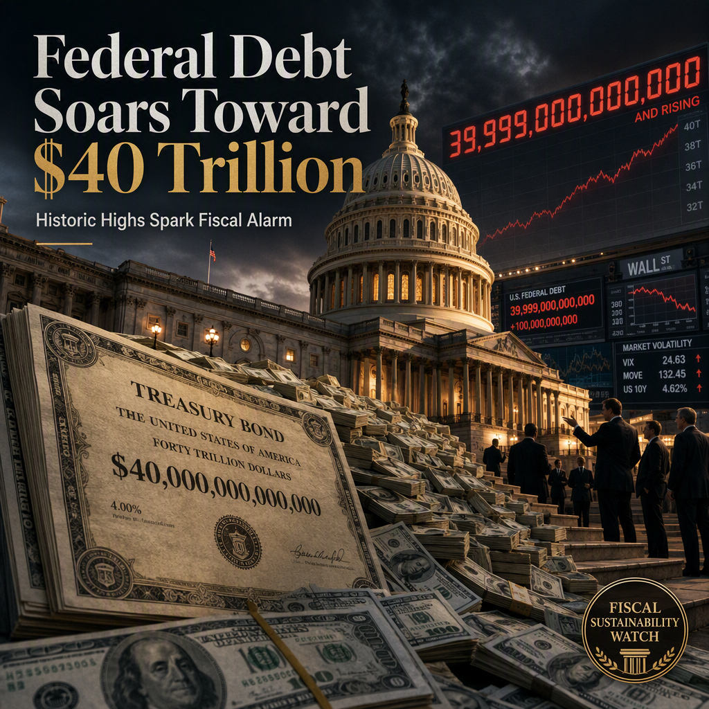 U.S. Federal Debt Nears $40 Trillion, Raising Alarms Over Fiscal Sustainability