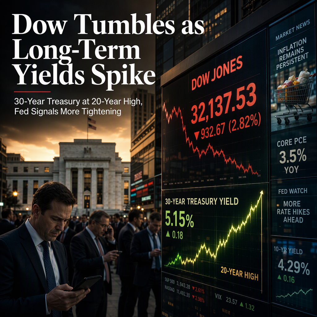 Dow Jones Hits Fresh Lows as 30-Year Treasury Yield Surges to Highest Since 2004