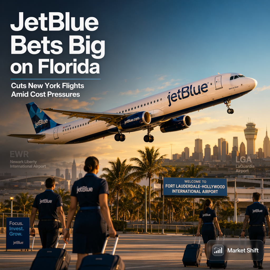 JetBlue Shifts Focus to Fort Lauderdale, Cuts Newark and LaGuardia Operations Amid Cost Pressures