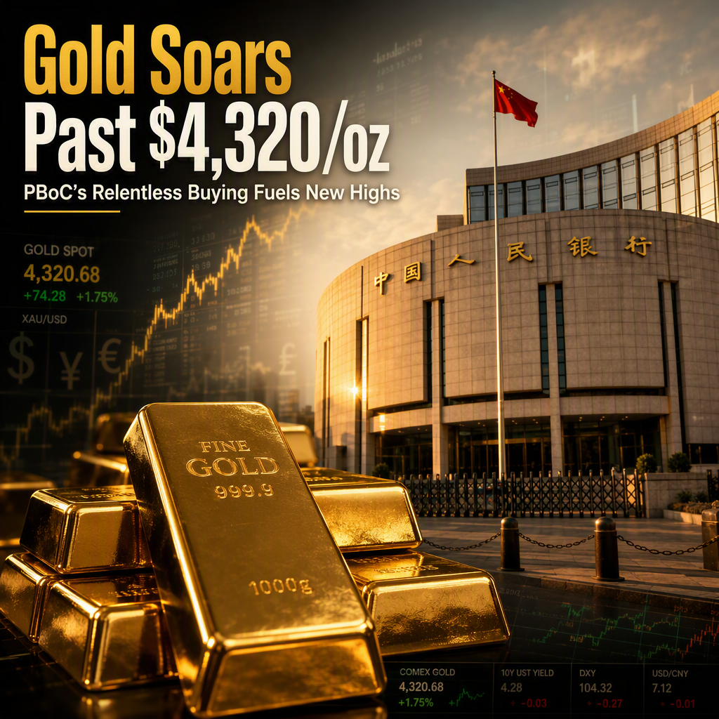 Gold Surges Above $4,320/oz as PBoC Extends Record-Breaking Reserve Accumulation