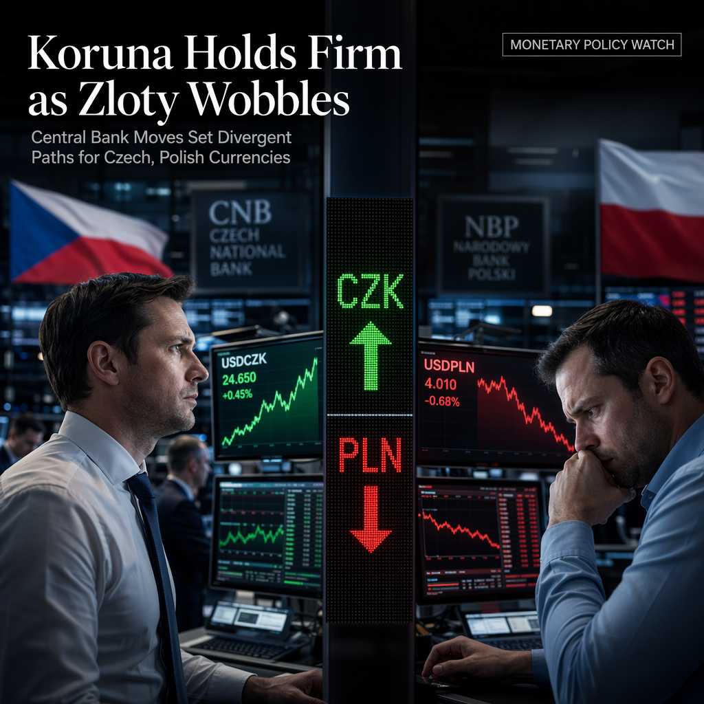 Czech Koruna Gains Marginal Support as CNB Signals Pause, While Polish Zloty Loses Ground on Fading Rate Hike Bets