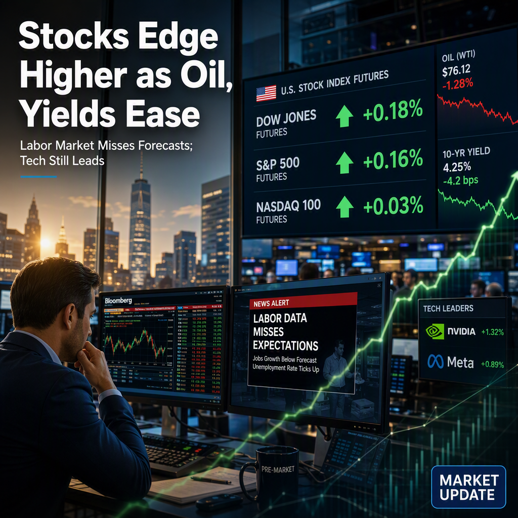 US Stock Futures Rise as Oil and Yields Cool, Labor Market Data Misses Expectations