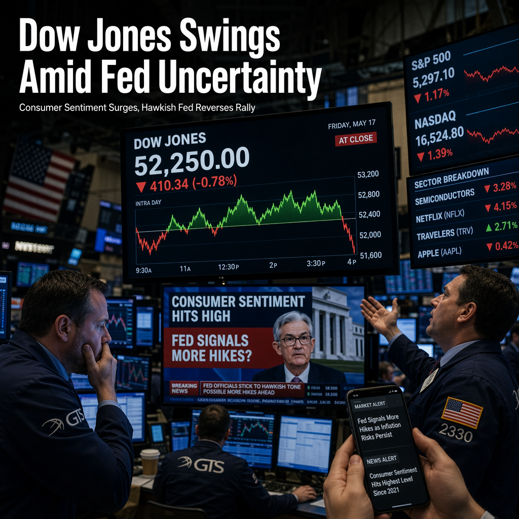 Dow Jones Swings Wildly as Strong Consumer Sentiment and Fed Hawkishness Collide