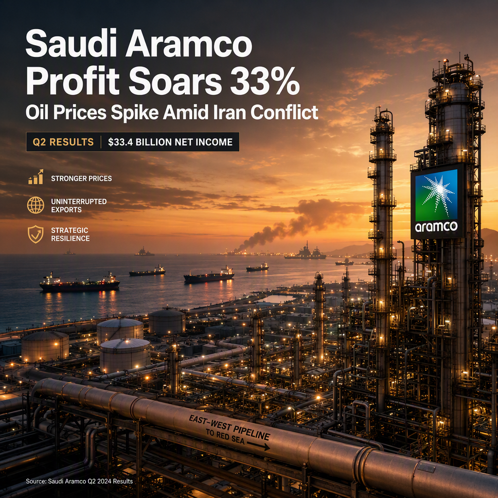 Saudi Aramco Q2 Profit Surges 33% to $33.4 Billion Amid Iran War-Driven Oil Price Spike