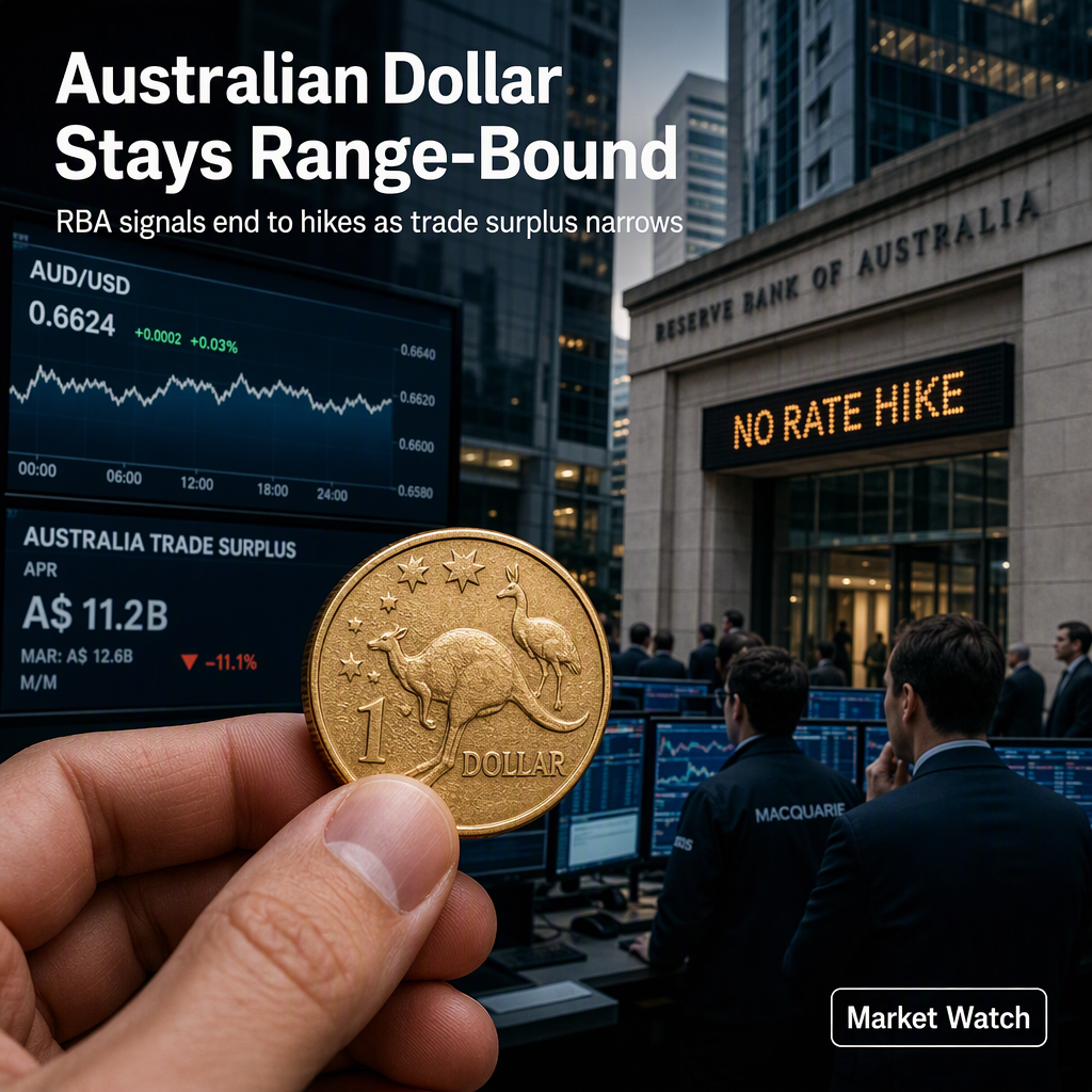 Australian Dollar Holds Steady Against USD as RBA Signals End to Rate Hikes and Trade Surplus Narrows
