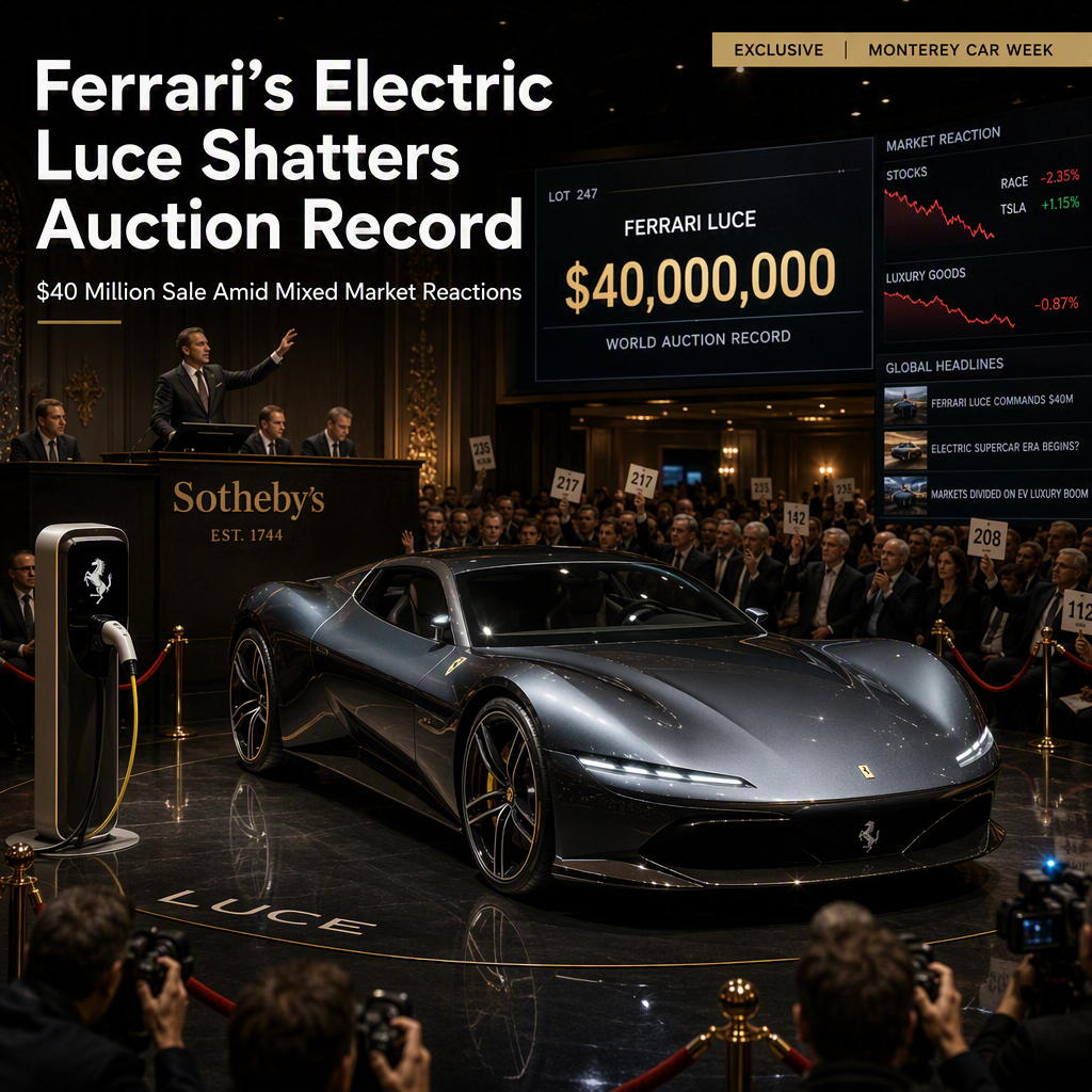 Ferrari's First Electric Car 'Luce' Sets $40 Million Auction Record Amid Mixed Market Reactions