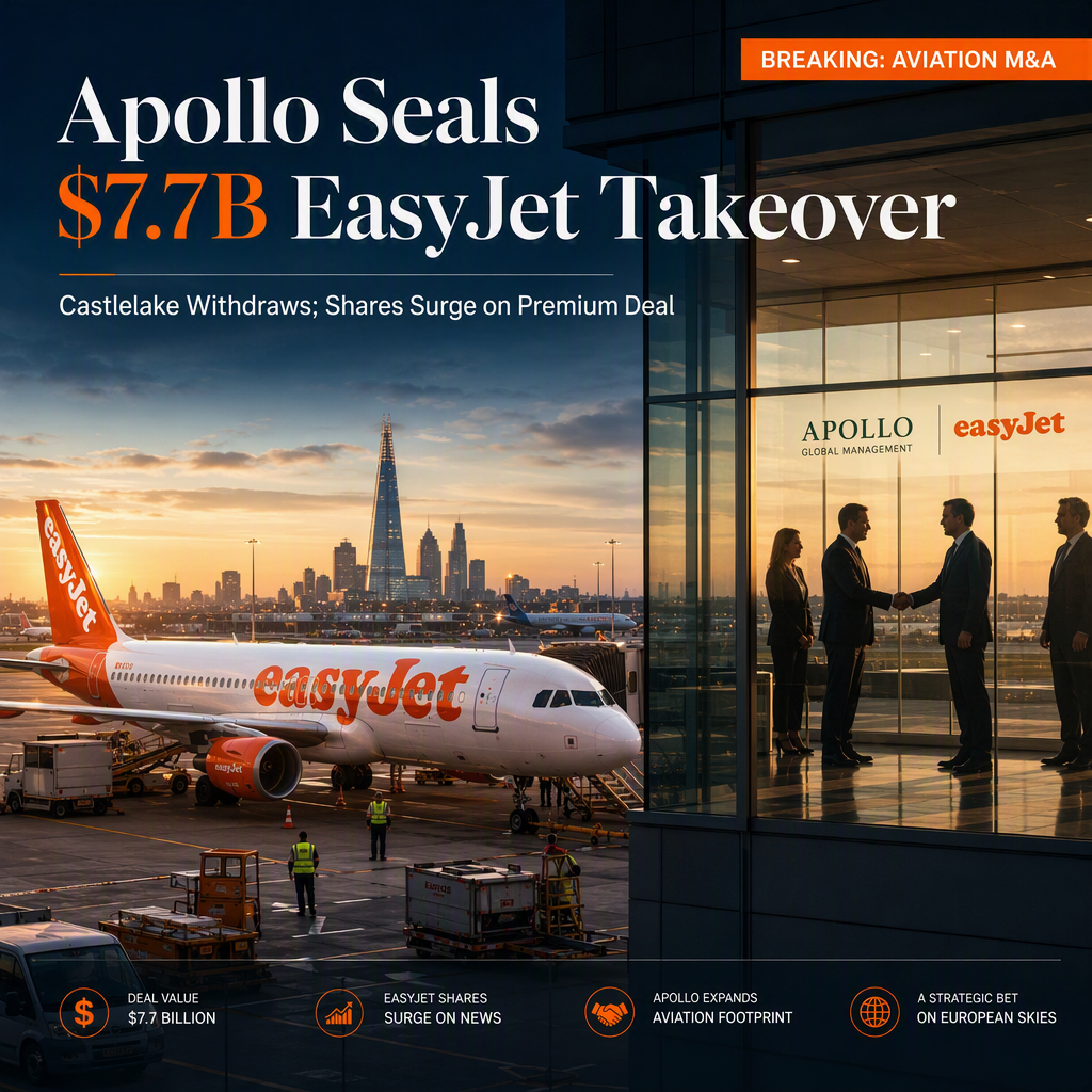 Apollo to Acquire EasyJet in $7.7 Billion Deal After Castlelake Withdraws Bid