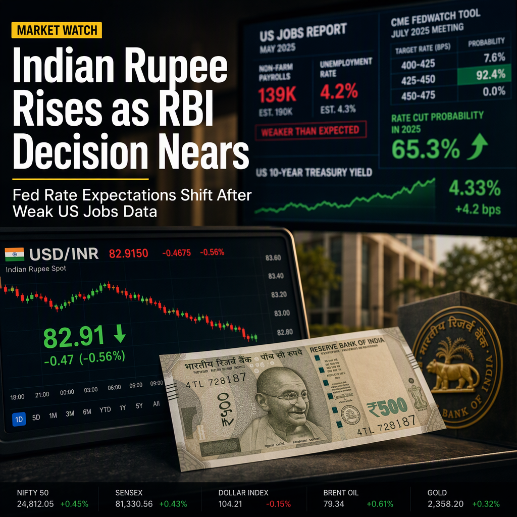 Indian Rupee Strengthens as RBI Policy Decision Looms; Fed Rate Expectations Shift After Weak US Jobs Data