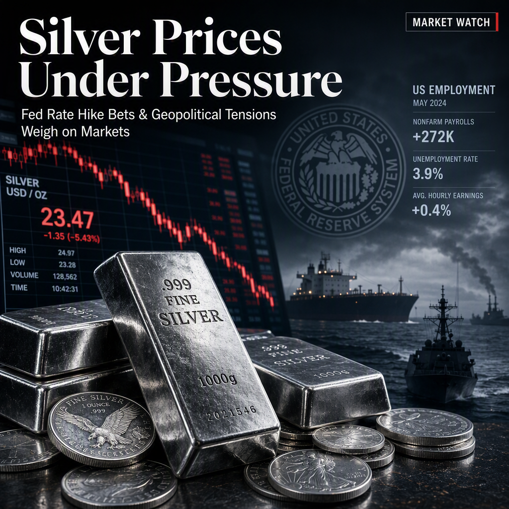 Silver Prices Remain Under Pressure Amid Fed Rate Hike Bets and Geopolitical Tensions
