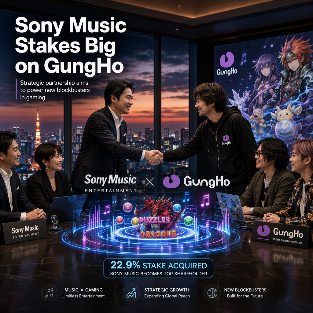 Sony Music to Acquire 22.9% Stake in GungHo, Becoming Top Shareholder to Boost Gaming Portfolio